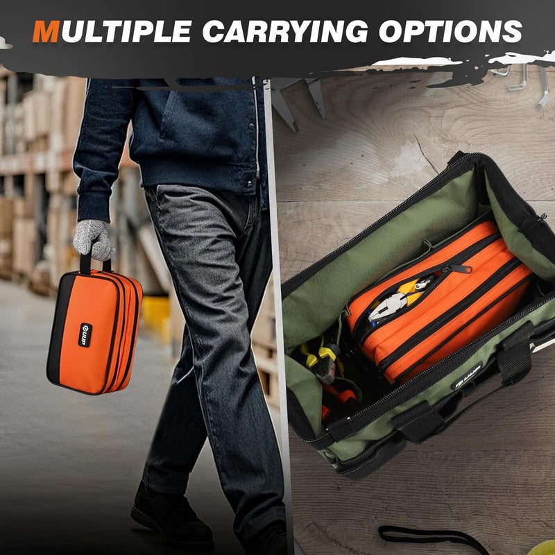 UUP 10 Inch Small Tool Bag, Zipper Tool Pouch Two Compartments Heavy Duty, Utility ToolBag with Carrying Handle, Tools Storage Organizer for Electrician Mechanic, Gift for Men Dad,Orange - Image 5